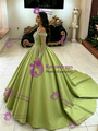 Green Satin Long Sleeve Quinceanera Dress