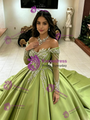 Green Satin Long Sleeve Quinceanera Dress