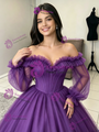 Purple Tulle Off the Shoulder Quinceanera Dress