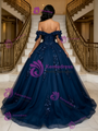 Navy Blue Tulle Off the Shoulder Appliques Quinceanera Dress