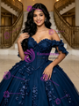 Navy Blue Tulle Off the Shoulder Appliques Quinceanera Dress
