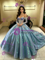 Blue Off the Shoulder Quinceanera Dress
