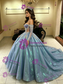 Blue Off the Shoulder Quinceanera Dress