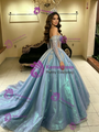 Blue Off the Shoulder Quinceanera Dress