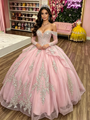 Pink Tulle Off the Shoulder Appliques Quinceanera Dress