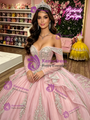 Pink Tulle Off the Shoulder Appliques Quinceanera Dress