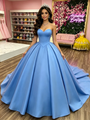 Blue Satin Strapless Pleats Quinceanera Dress