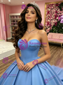 Blue Satin Strapless Pleats Quinceanera Dress