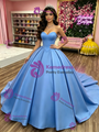 Blue Satin Strapless Pleats Quinceanera Dress