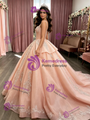 Oragne Tulle Straps Appliques Quinceanera DressOragne Tulle Straps Appliques Quinceanera Dress