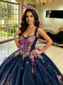 Navy Blue Tulle Appliques Quinceanera Dress