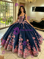 Navy Blue Tulle Appliques Quinceanera Dress