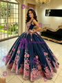 Navy Blue Tulle Appliques Quinceanera Dress
