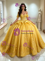 Yellow Tulle Off the Shoulder Appliques Quinceanera Dress