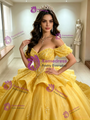 Yellow Tulle Off the Shoulder Appliques Quinceanera Dress