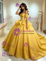 Yellow Tulle Off the Shoulder Appliques Quinceanera Dress