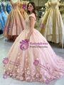 Pink Tulle Off the Shoulder Appliques Quinceanera Dress
