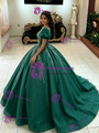 Green Puff Sleeve Sequins Quinceanera Dress