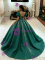 Green Puff Sleeve Sequins Quinceanera Dress