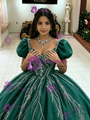 Green Puff Sleeve Sequins Quinceanera Dress