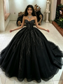 Black Tulle Strapless Sequins Quinceanera Dress