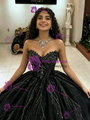 Black Tulle Strapless Sequins Quinceanera Dress