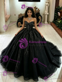 Black Tulle Strapless Sequins Quinceanera Dress