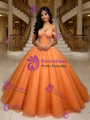 Orange Tulle Off the Shoulder Appliques Quinceanera Dress