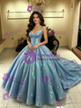 Blue Ball Gown Tulle Straps Quinceanera Dress