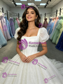 White Sequins Puff Sleeve Quinceanera Dress