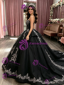 Black Tulle Appliques Quinceanera Dress