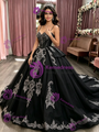 Black Tulle Appliques Quinceanera Dress