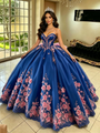 Blue Tulle Appliques Quinceanera Dress