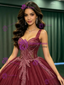 Burugndy Tulle Straps Sequins Quinceanera Dress