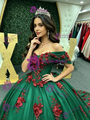 Green Tulle Off the Shoulder Appliques Quinceanera Dress