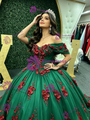 Green Tulle Off the Shoulder Appliques Quinceanera Dress