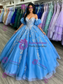 Blue Tulle Appliques Quinceanera Dress