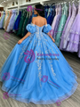 Blue Tulle Appliques Quinceanera Dress