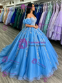 Blue Tulle Appliques Quinceanera Dress