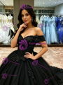 Black Tulle Off the Shoulder Appliques Quinceanera Dress