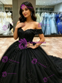 Black Tulle Off the Shoulder Appliques Quinceanera Dress