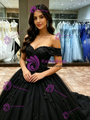 Black Tulle Off the Shoulder Appliques Quinceanera Dress