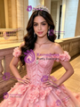 Pink Tulle Off the Shoulder 3D Flower Quinceanera Dress