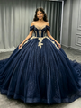 Navy Blue Tulle Appliques Quinceanera Dress