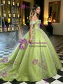 Green Tulle Off the Shoulder Quinceanera Dress