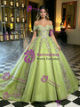 Green Tulle Off the Shoulder Quinceanera Dress