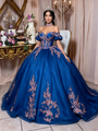 Blue Satin Off the Shoulder Appliques Quinceanera Dress