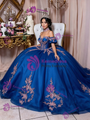 Blue Satin Off the Shoulder Appliques Quinceanera Dress