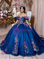 Blue Satin Off the Shoulder Appliques Quinceanera Dress
