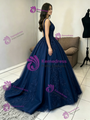 Navy Blue Tulle Appliques Quinceanera Dress